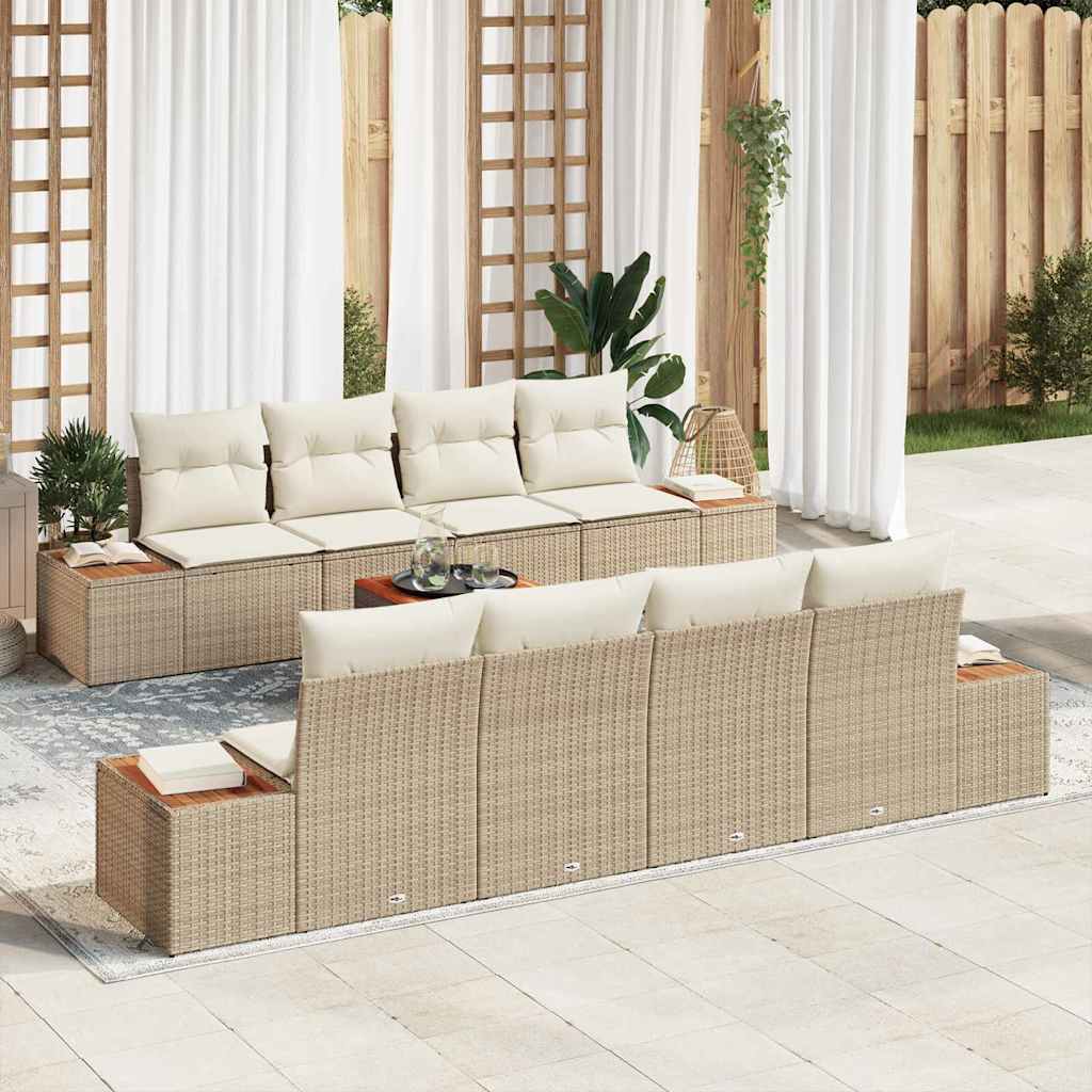 Gartensofa-set 9 stk. Beige Poly Rattan