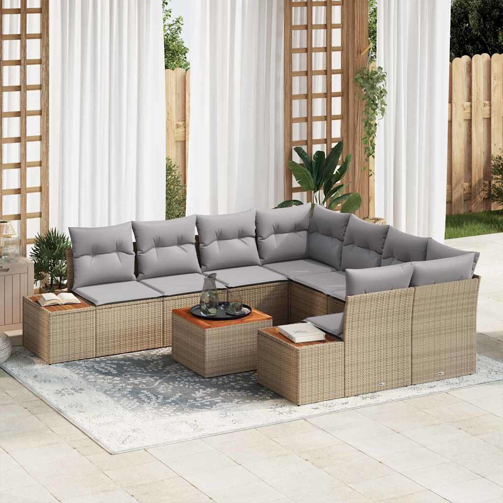 Gartensofa-set 9 stk. Beige Poly Rattan