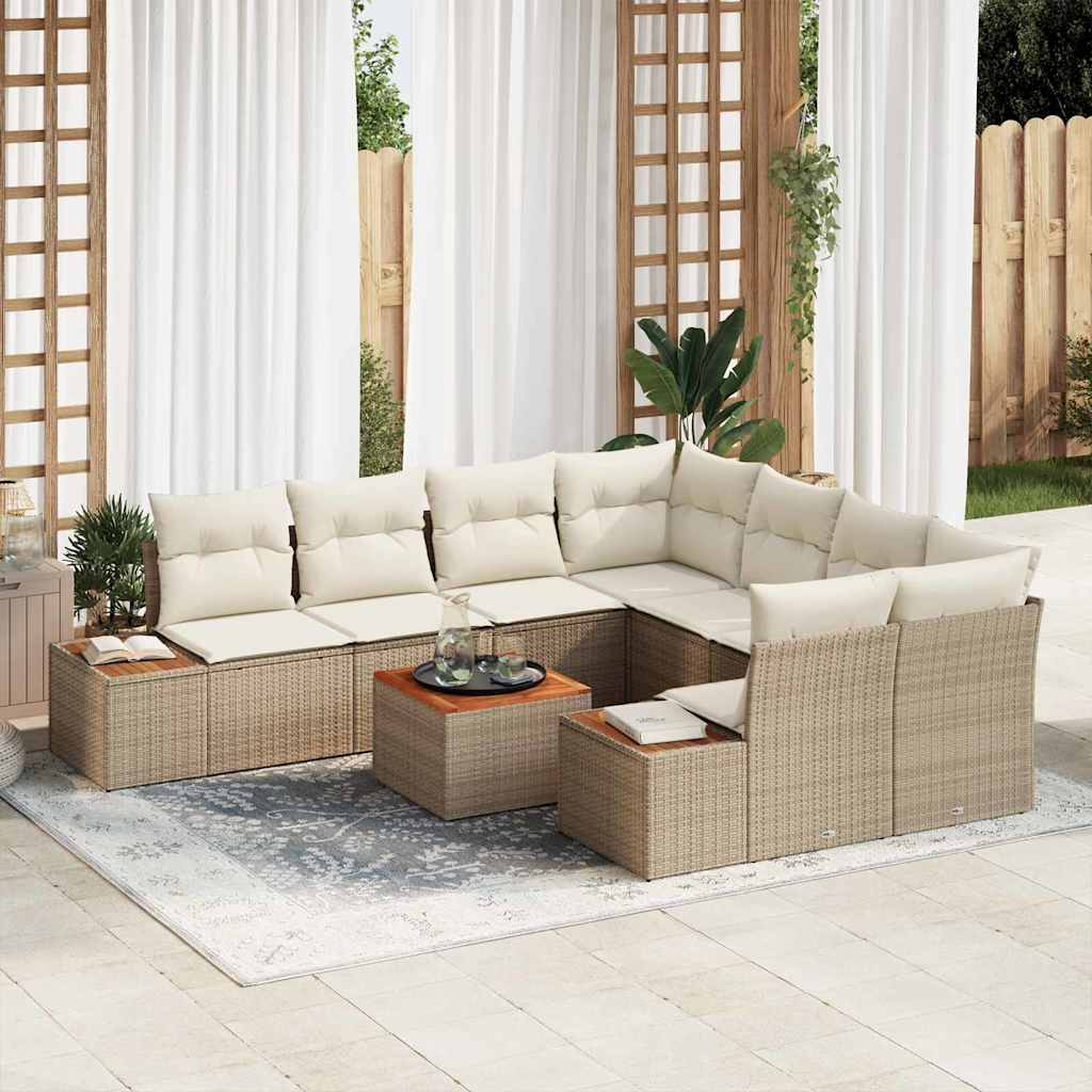 Gartensofa-set 9 stk. Beige Poly Rattan