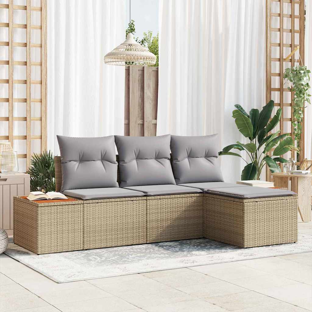 Gartensofa-set 4 stk. Beige Poly-Rattan