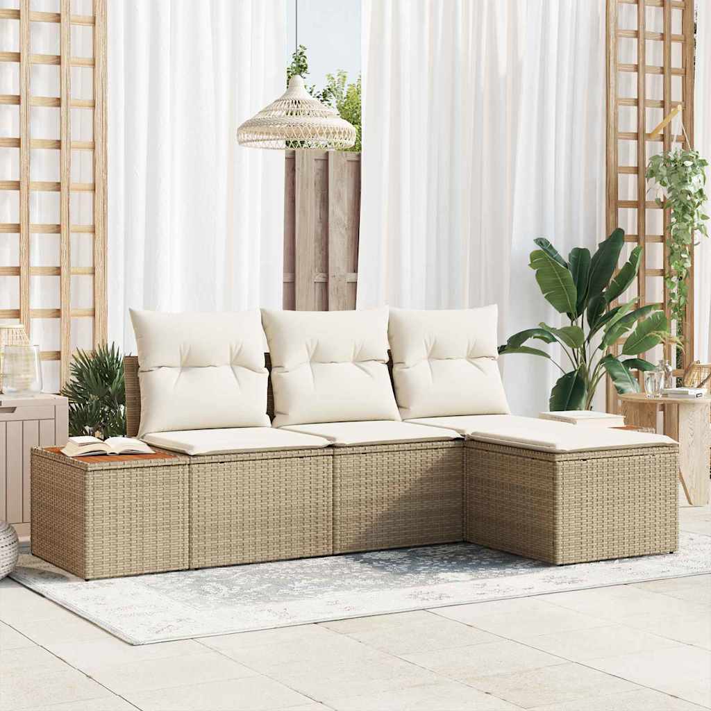 Gartensofa-set 4 stk. Beige Poly-Rattan