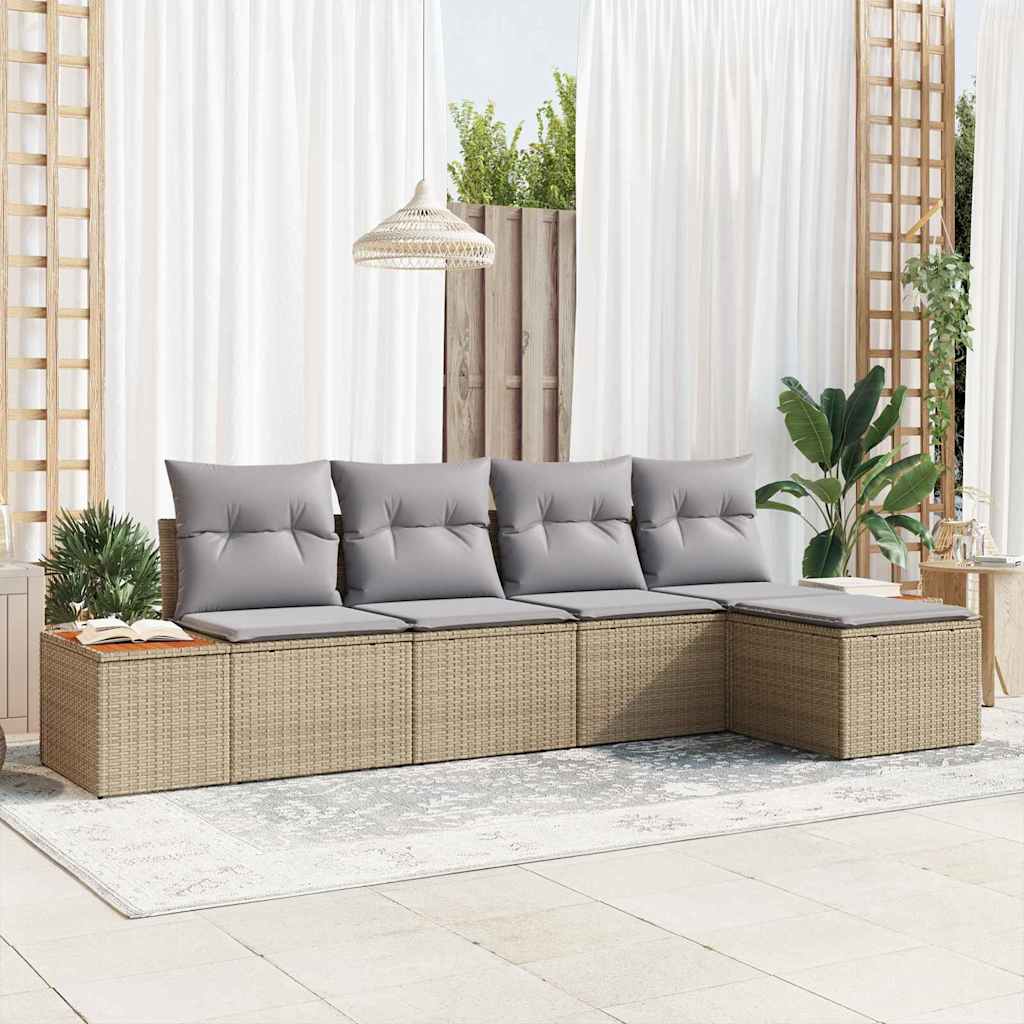 Gartensofa-set 5 stk. Beige Poly Rattan