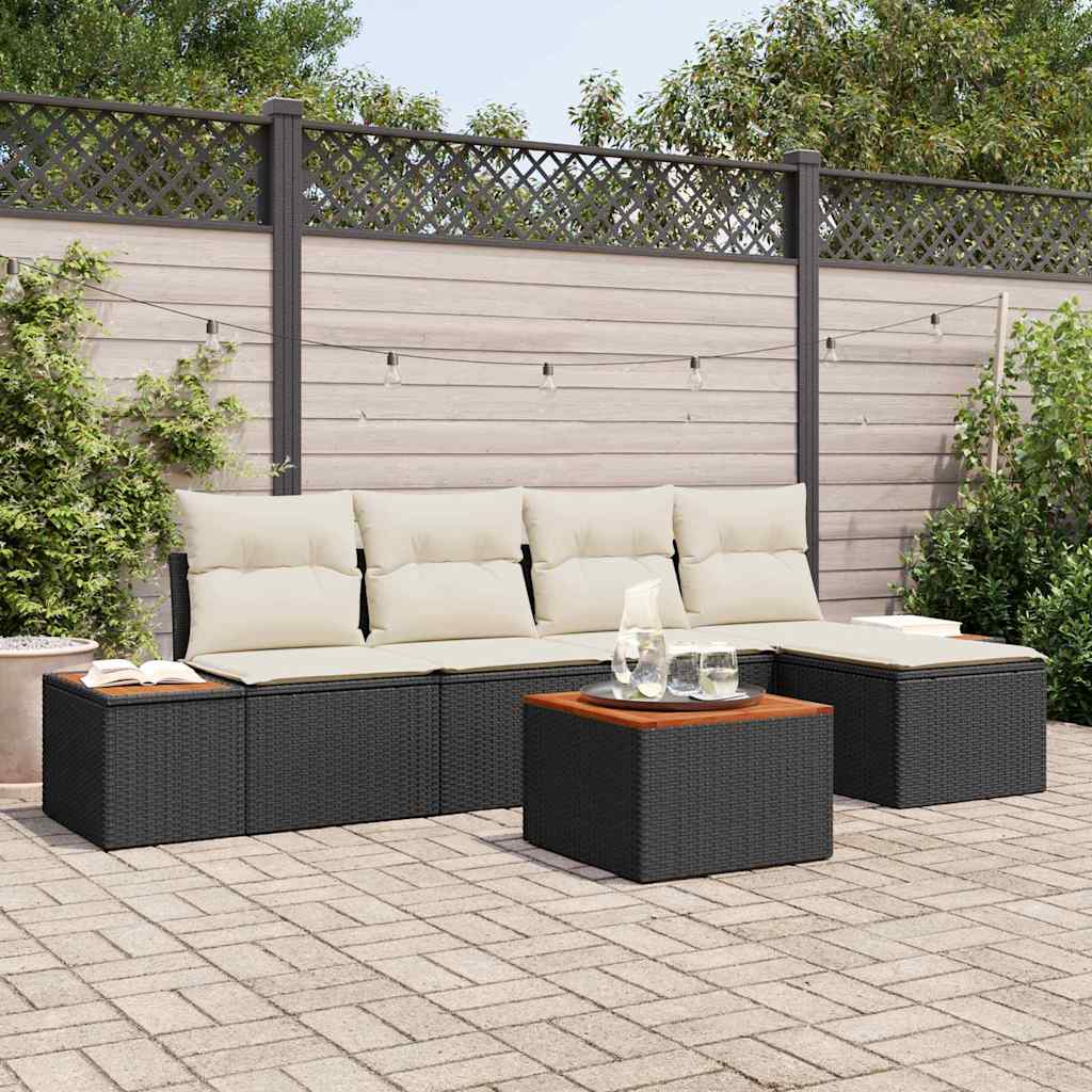 Gartensofa-set 6 stk. Schwarz Poly Rattan