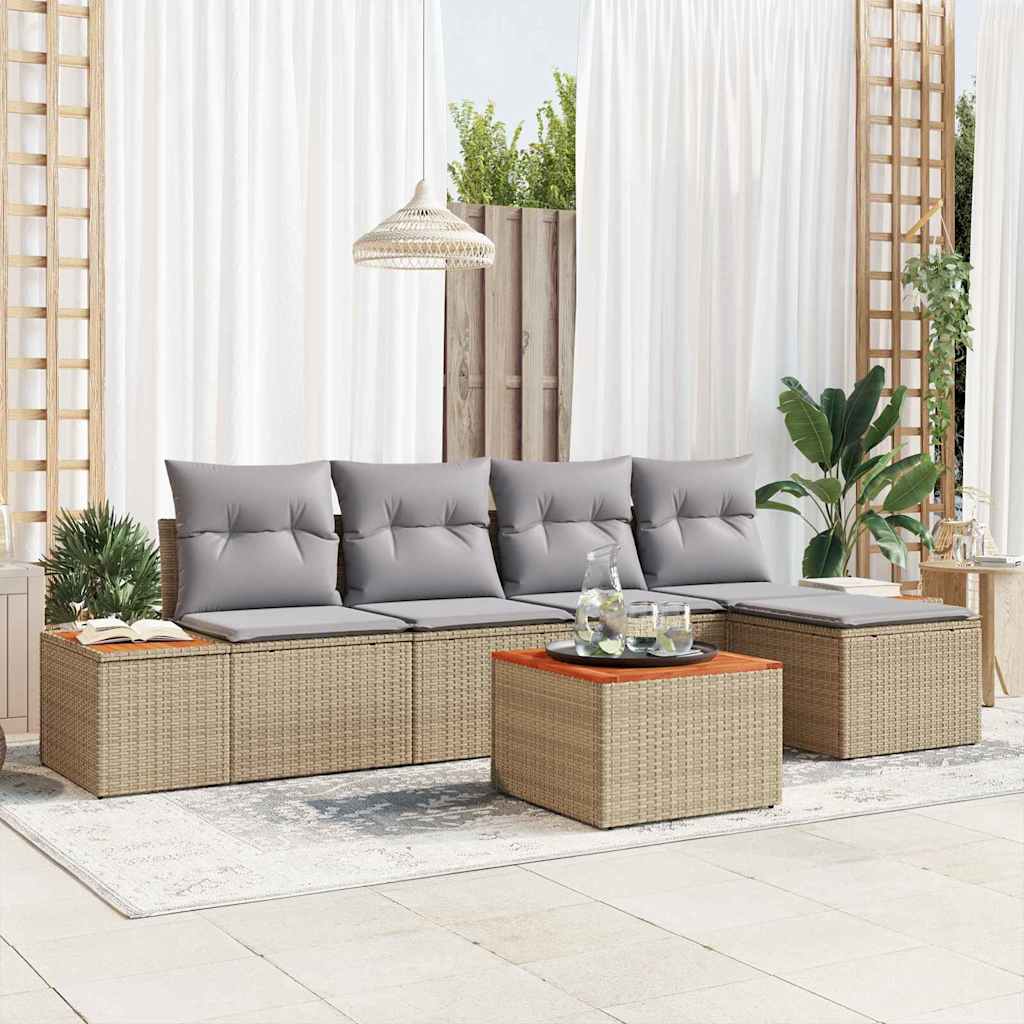 Gartensofa-set 6 stk. Beige Poly Rattan