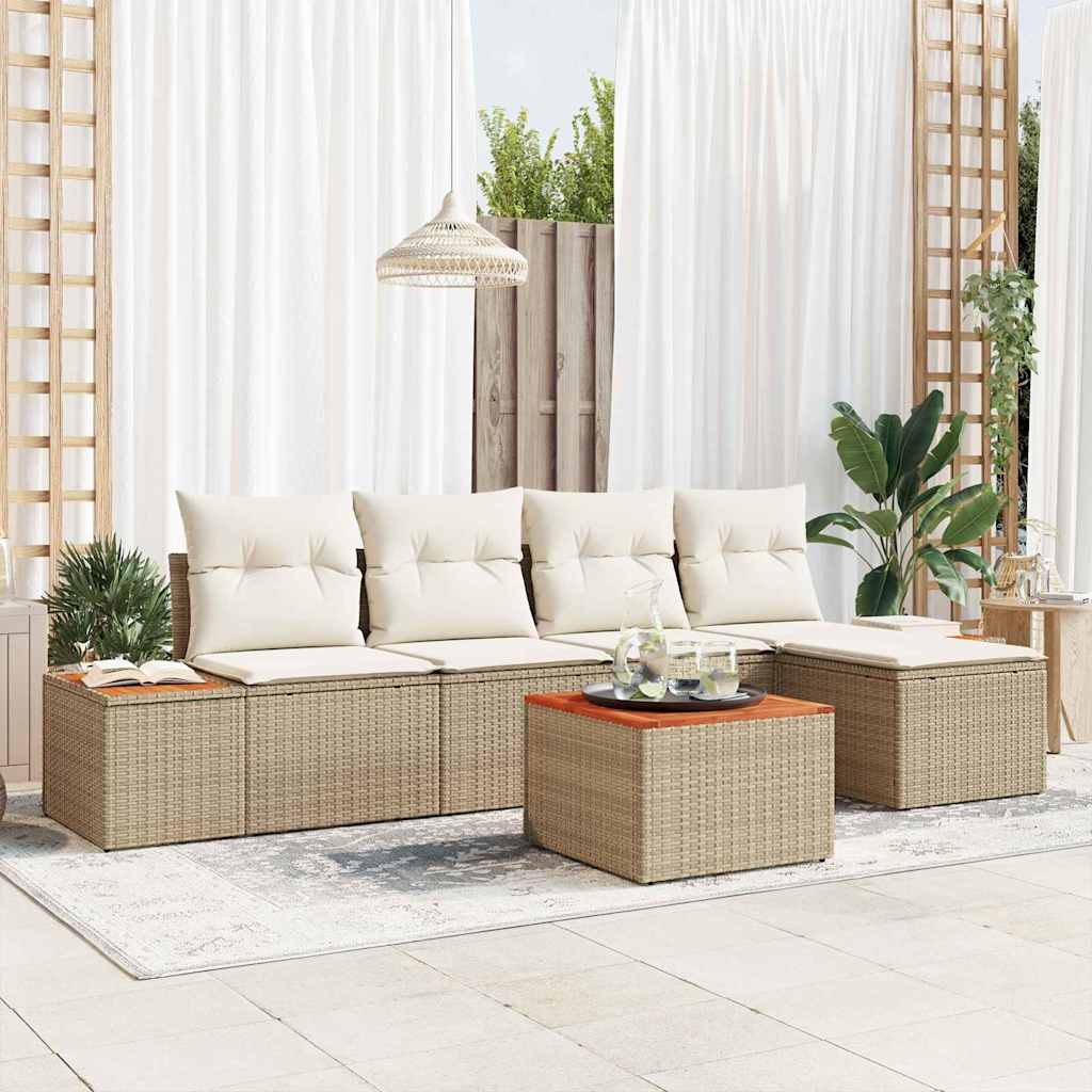 Gartensofa-set 6 stk. Beige Poly Rattan