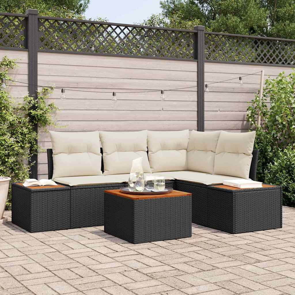 Gartensofa-set 5 stk. Schwarz Poly Rattan