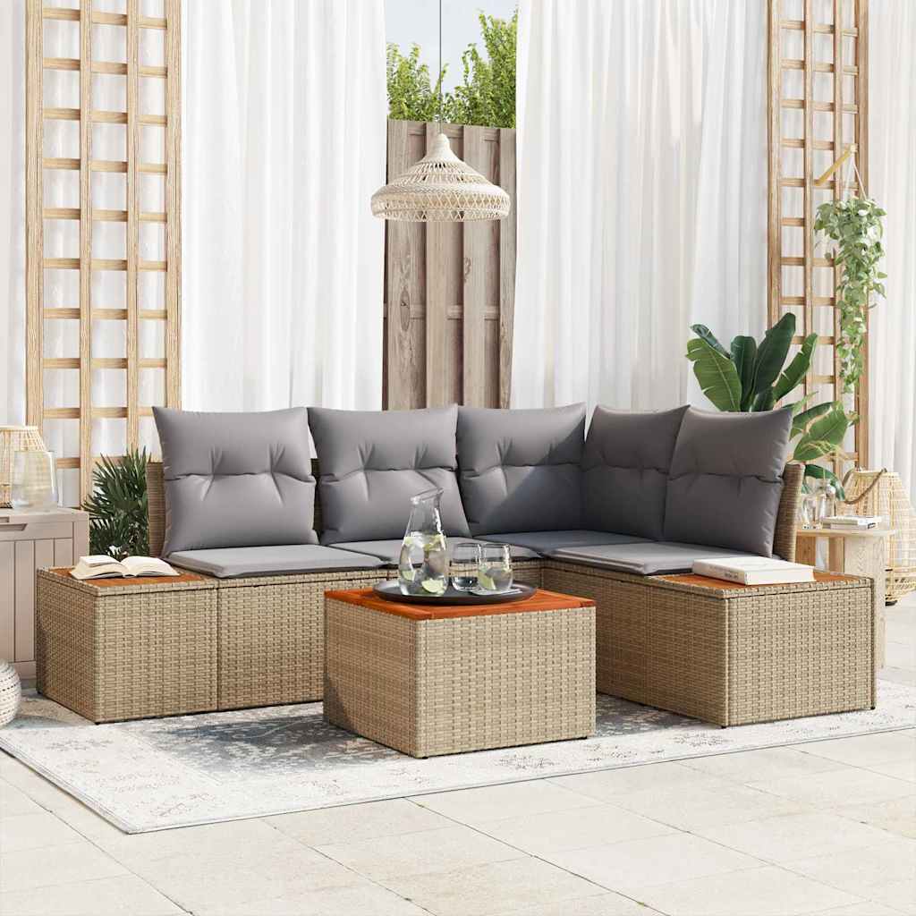 Gartensofa-set 5 stk. Beige Poly Rattan