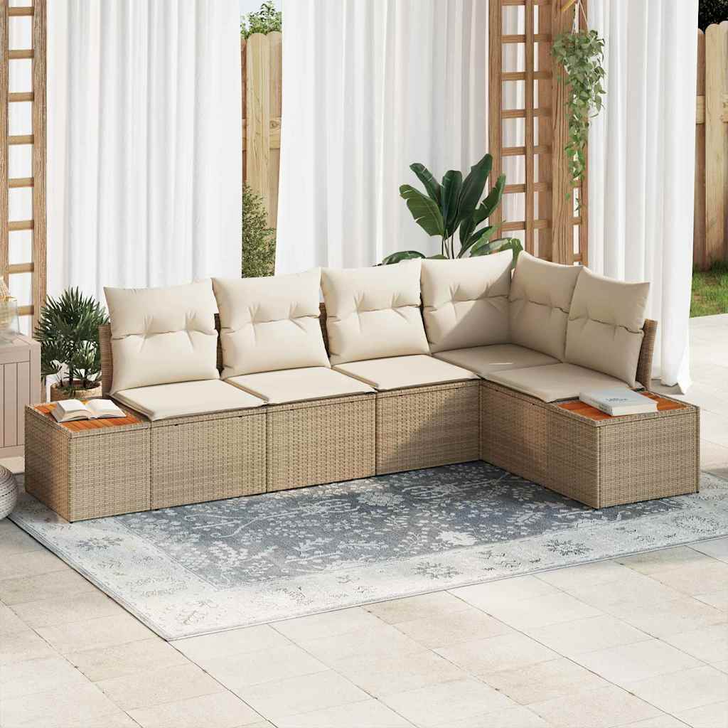 Gartensofa-set 5 stk. Beige Poly Rattan