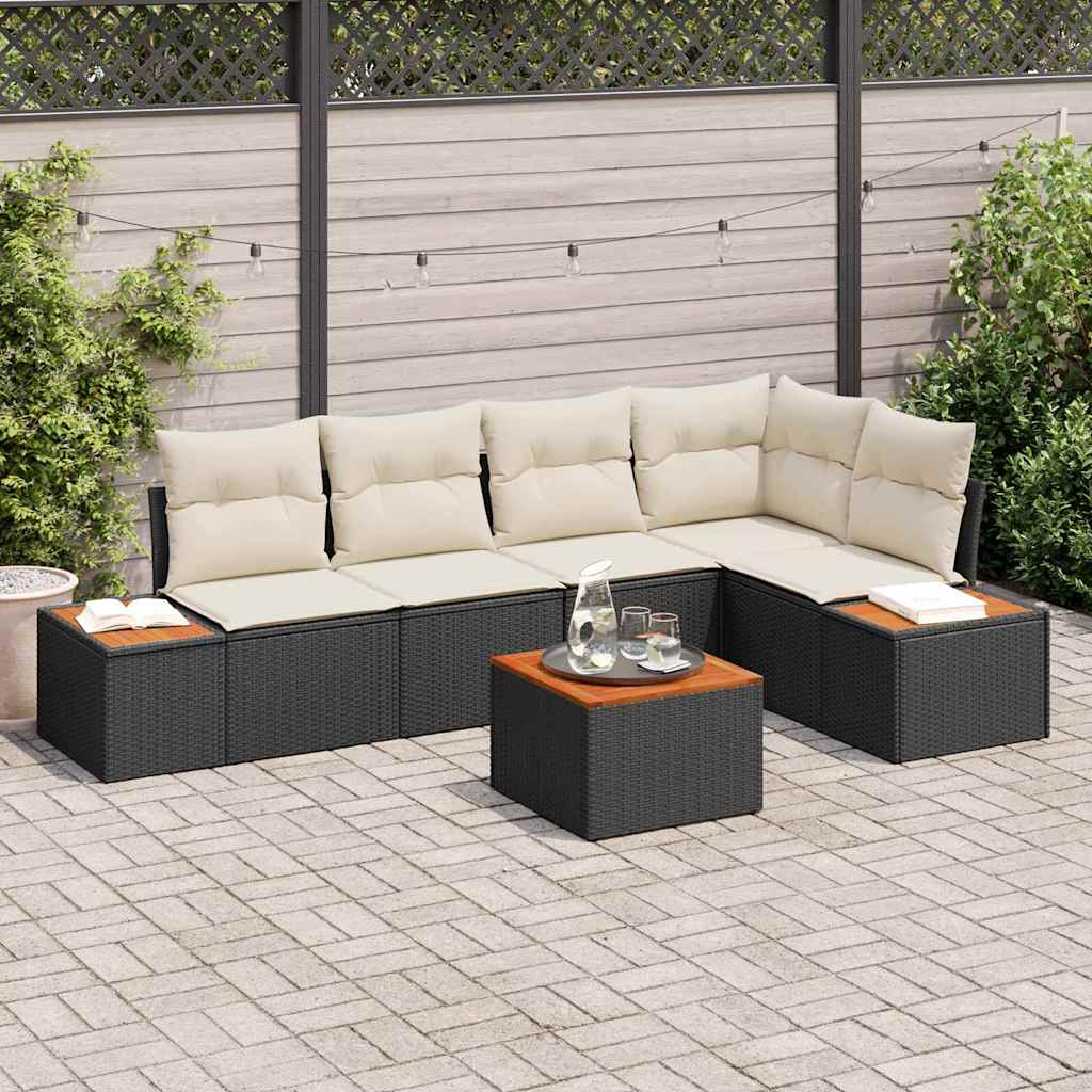 Gartensofa-set 6 stk. Schwarz Poly Rattan