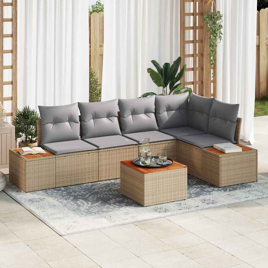 Gartensofa-set 6 stk. Beige Poly Rattan