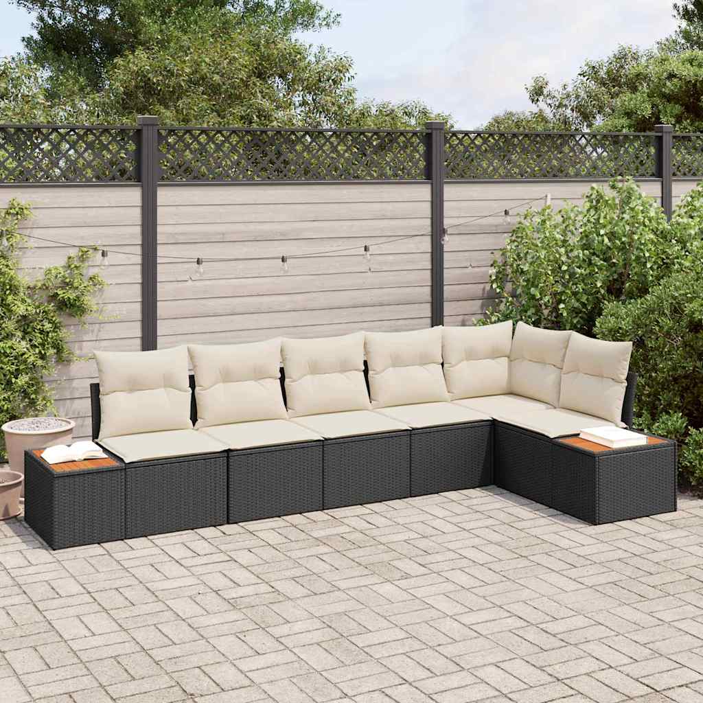Gartensofa-set 6 stk. Schwarz Poly Rattan