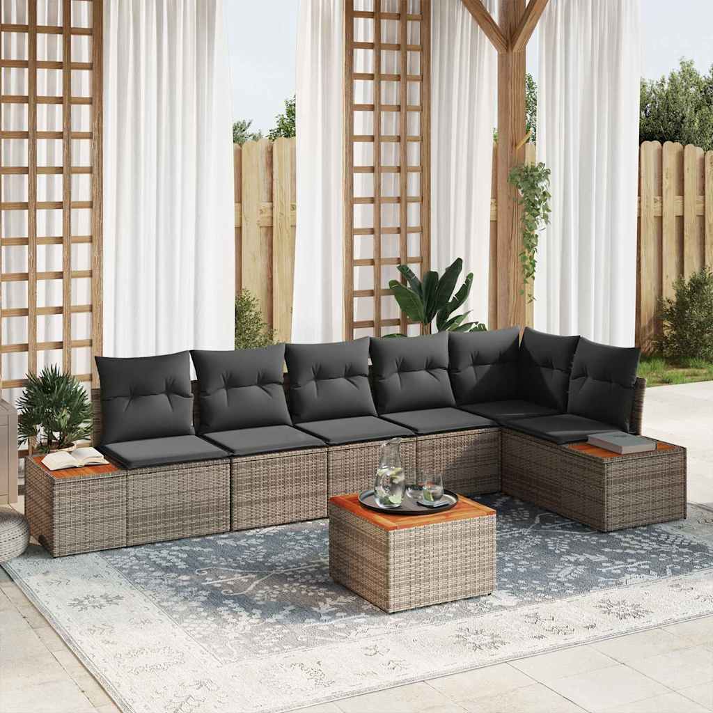 Gartensofa-set 7 stk. Grau Poly Rattan
