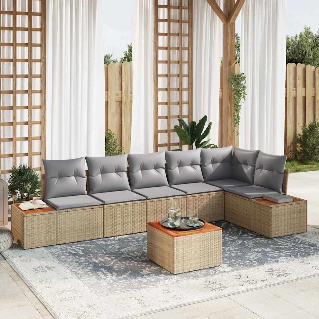 Gartensofa-set 7 stk. Beige Poly Rattan