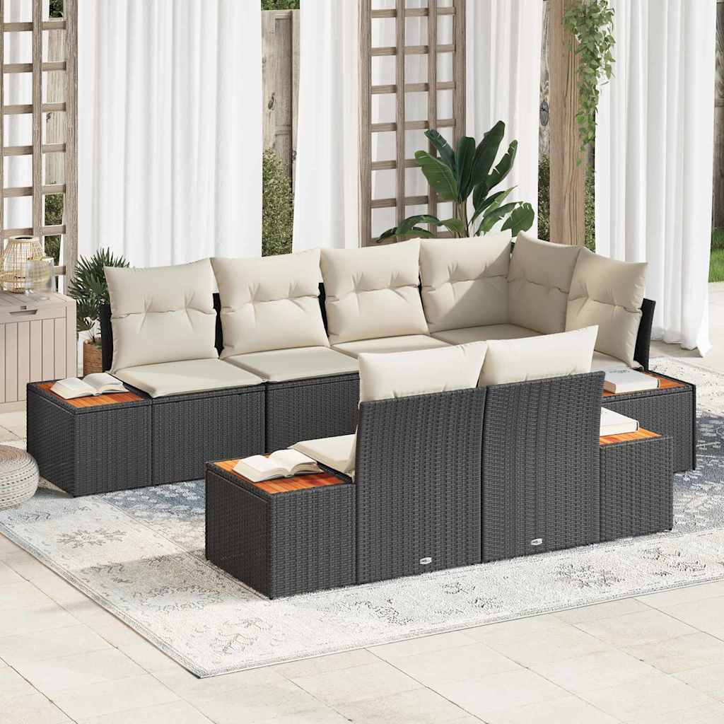Gartensofa-set 7 stk. Schwarz Poly-Rattan