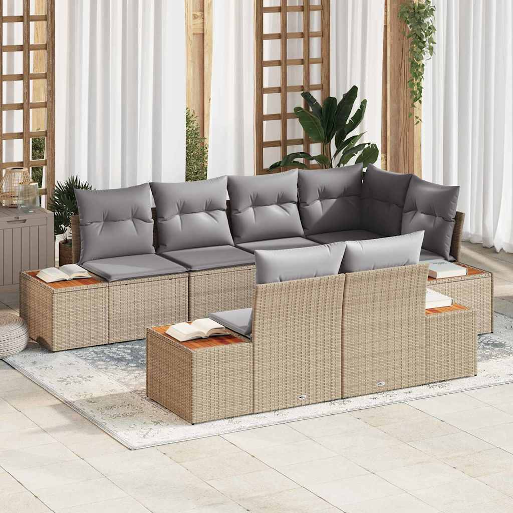 Gartensofa-set 7 stk. Beige Poly-Rattan
