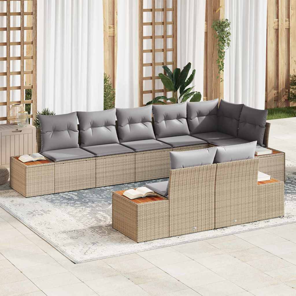 Gartensofa-set 8 stk. Beige Poly Rattan