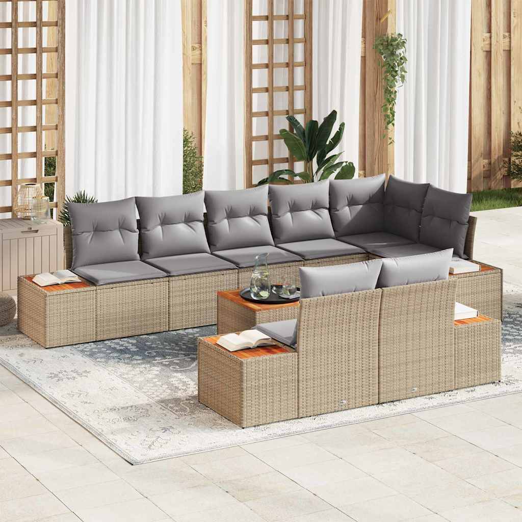Gartensofa-set 9 stk. Beige Poly Rattan