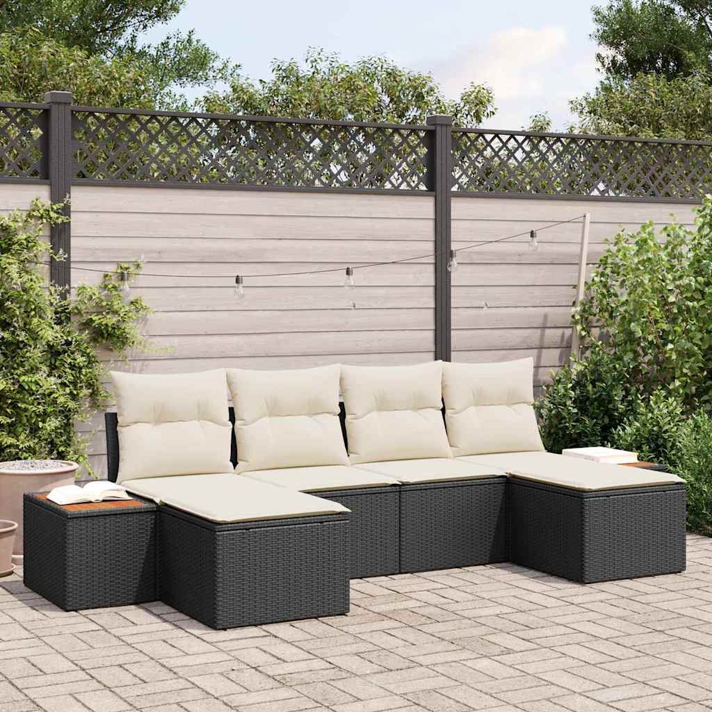 Gartensofa-set 6 stk. Schwarz Poly-Rattan