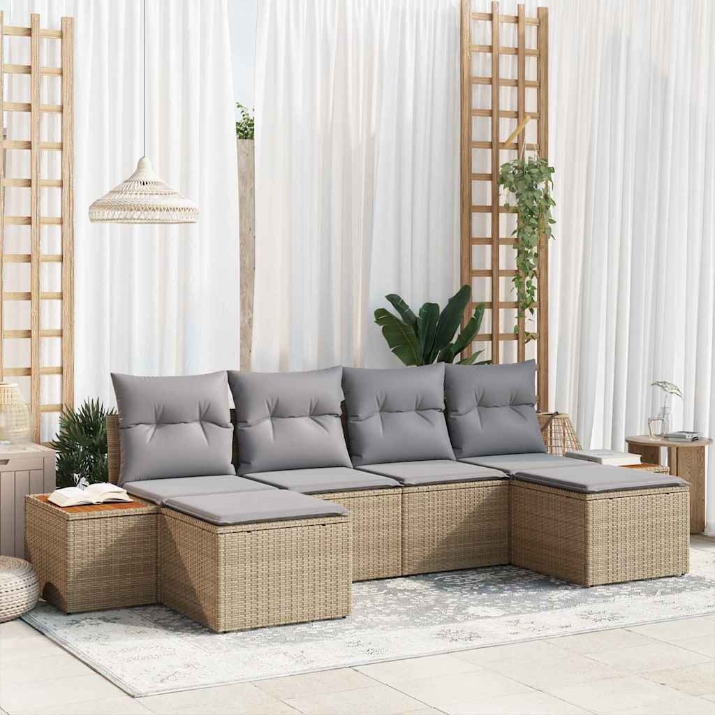 Gartensofa-set 6 stk. Beige Poly-Rattan