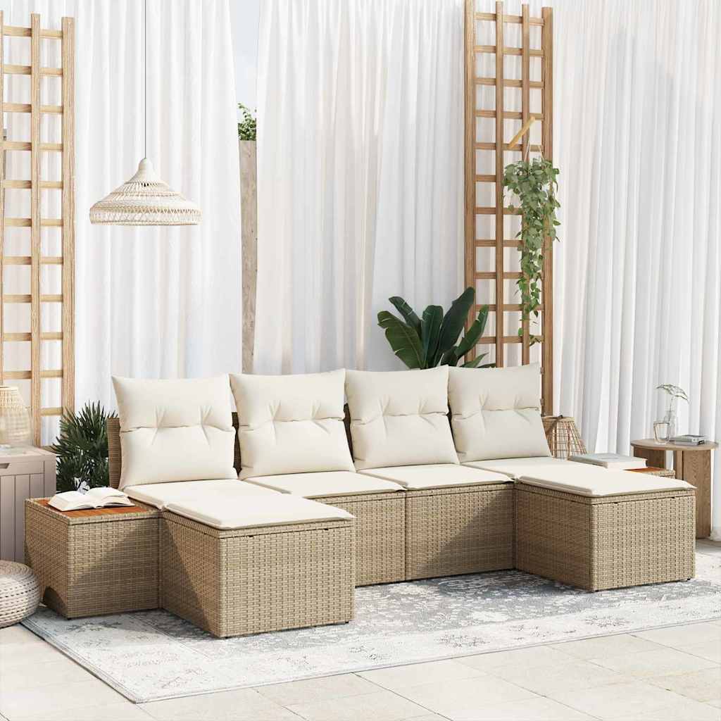Gartensofa-set 6 stk. Beige Poly-Rattan