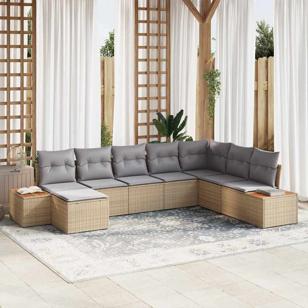 Gartensofa-set 8 stk. Beige Poly Rattan