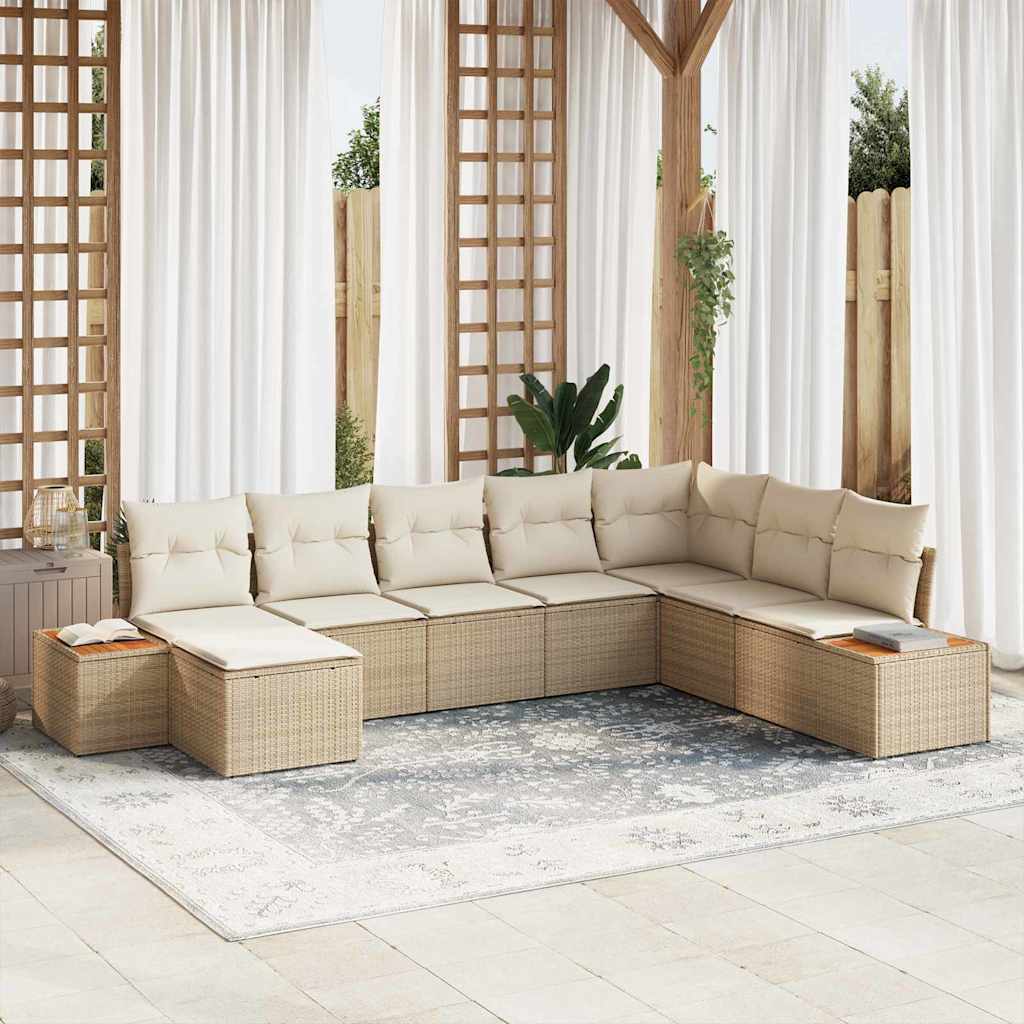 Gartensofa-set 8 stk. Beige Poly Rattan