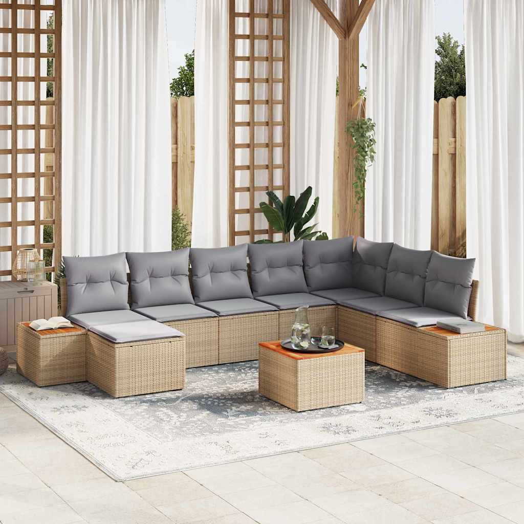 Gartensofa-set 9 stk. Beige Poly Rattan