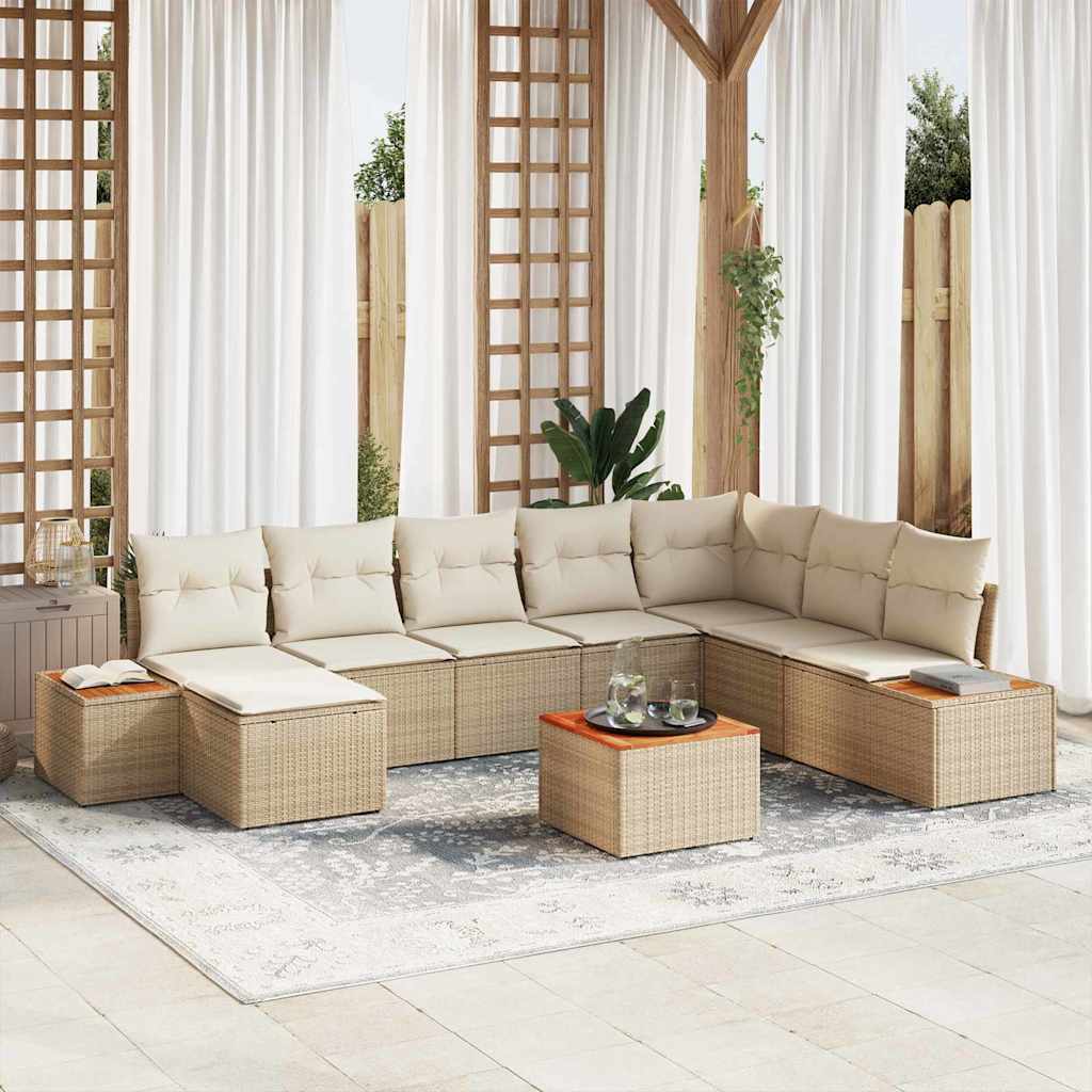Gartensofa-set 9 stk. Beige Poly Rattan