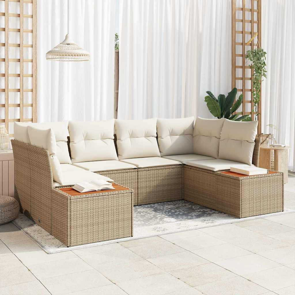 Gartensofa-set 6 stk. Beige Poly-Rattan