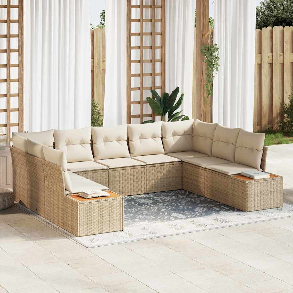 Gartensofa-set 9 stk. Beige Poly Rattan