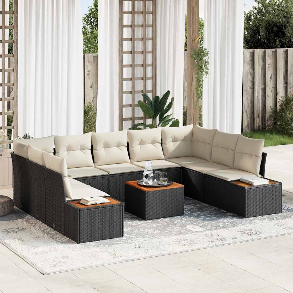 Gartensofa-set 10 stk. Schwarz Poly Rattan
