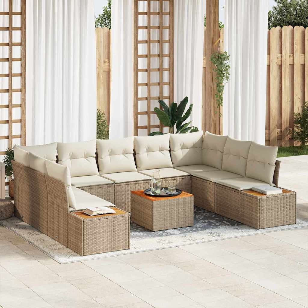 Gartensofa-set 10 stk. Beige Poly Rattan