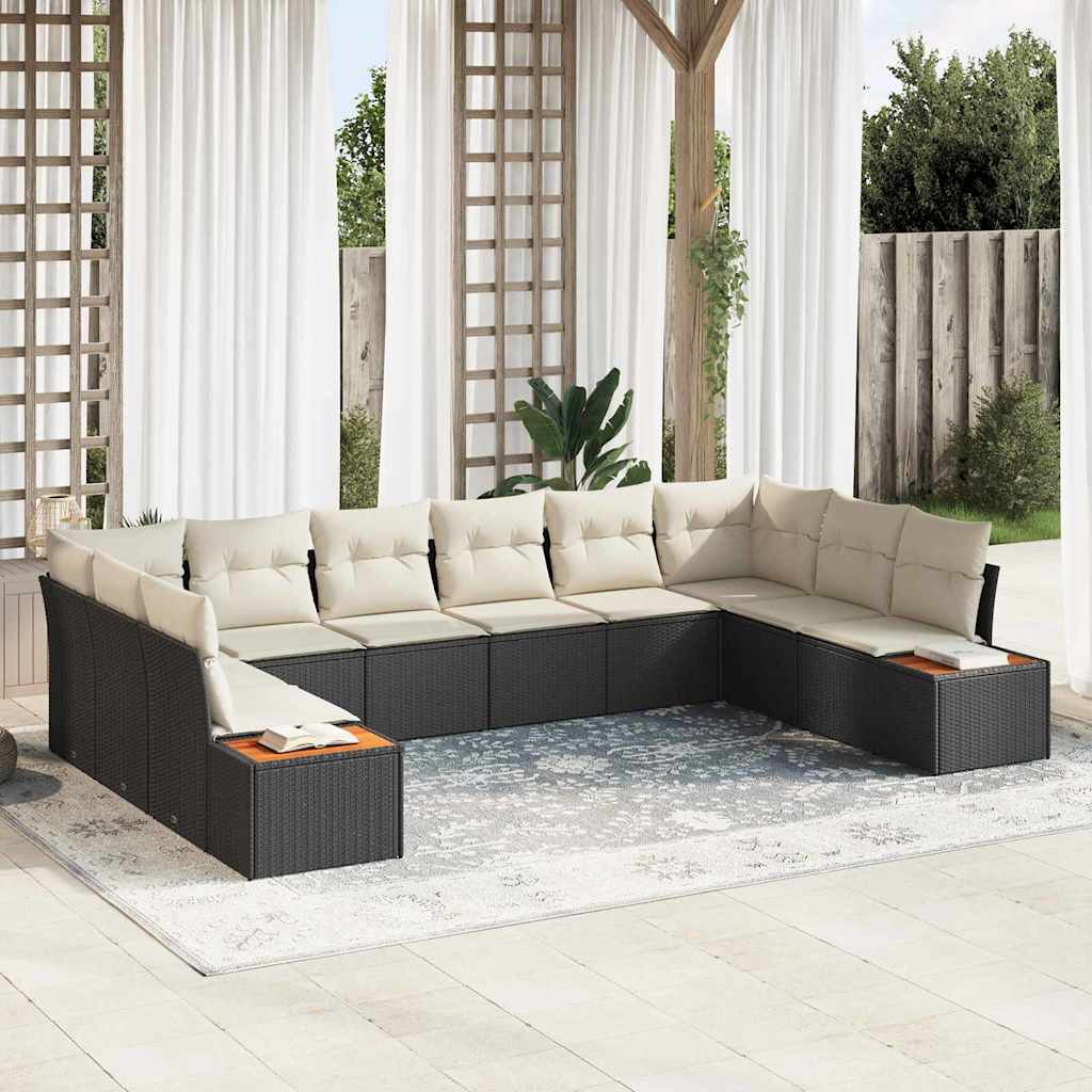 Gartensofa-set 10 stk. Schwarz Poly Rattan