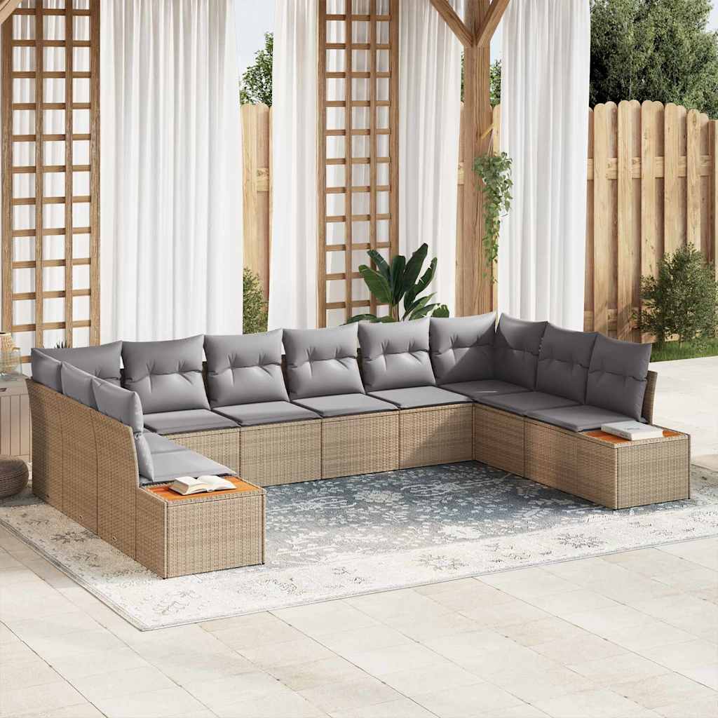 Gartensofa-set 10 stk. Beige Poly Rattan