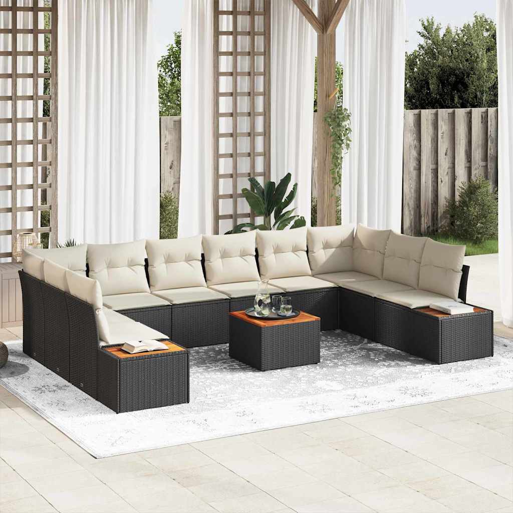 Gartensofa-set 11 stk. Schwarz Poly Rattan
