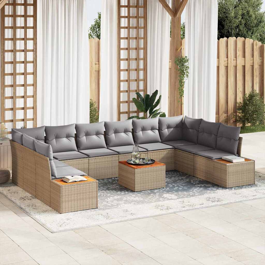Gartensofa-set 11 stk. Beige Poly Rattan