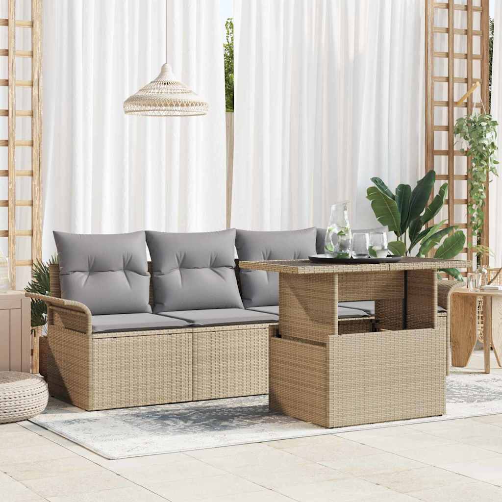 Gartensofa-set 5 stk. Beige Poly-Rattan