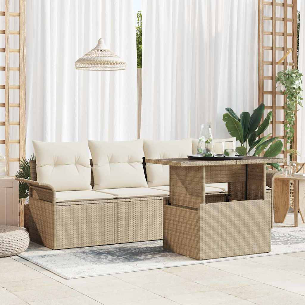 Gartensofa-set 5 stk. Beige Poly-Rattan
