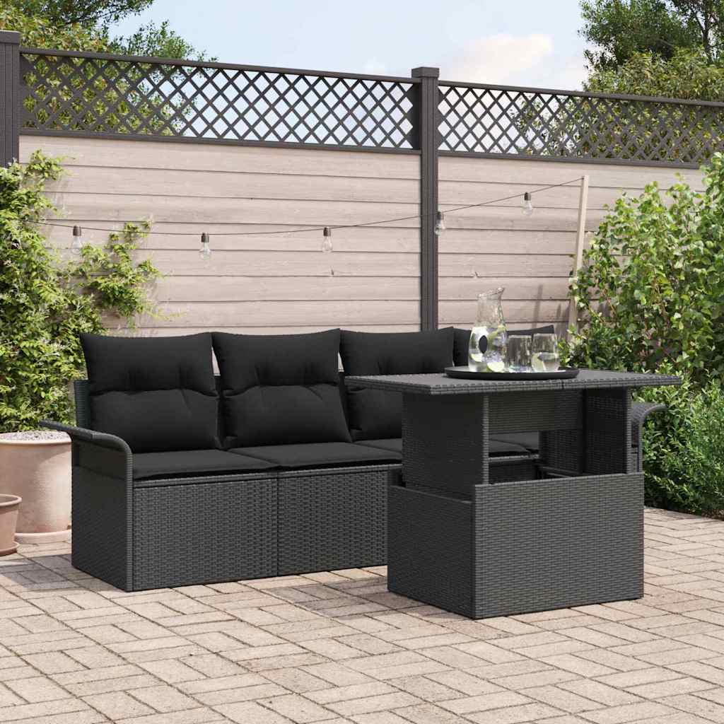 Gartensofa-set 5 stk. Schwarz Poly-Rattan