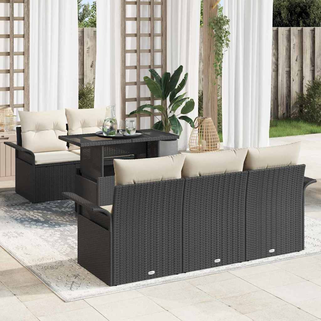 Gartensofa-set 6 stk. Schwarz Poly-Rattan
