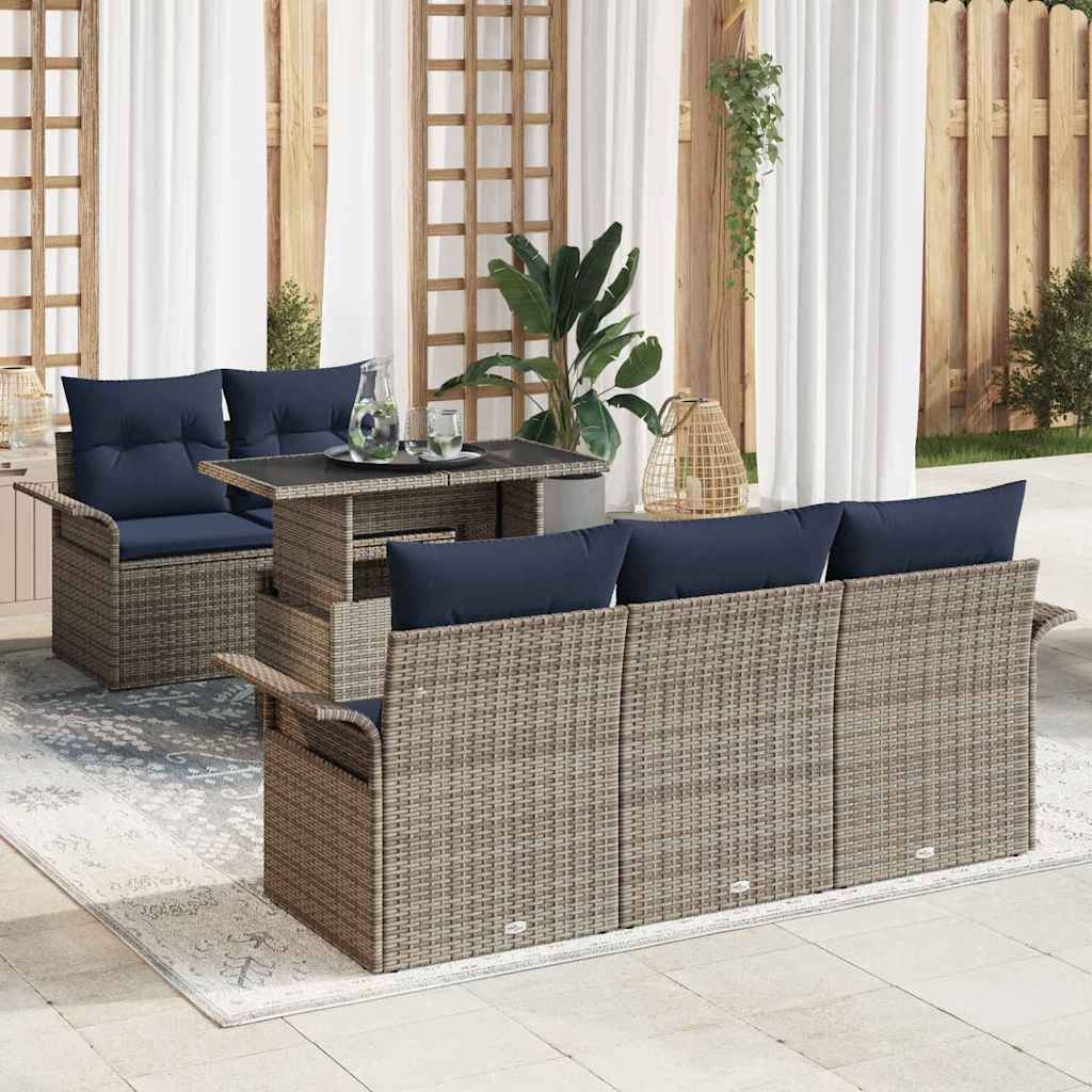 Gartensofa-set 6 stk. Grau Poly-Rattan