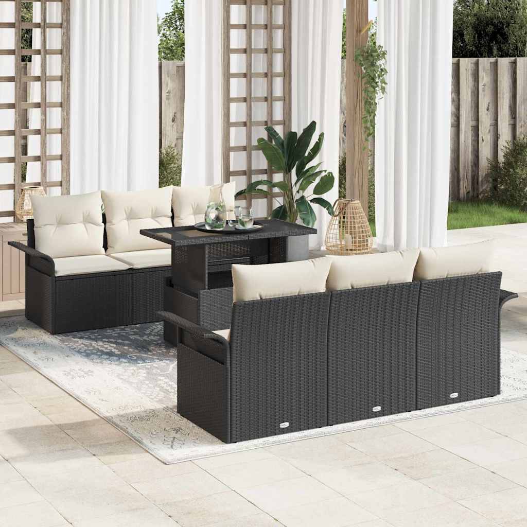 Gartensofa-set 7 stk. Schwarz Poly-Rattan
