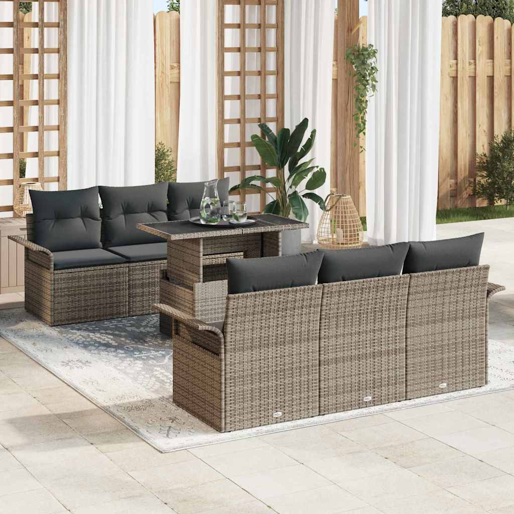 Gartensofa-set 7 stk. Grau Poly-Rattan