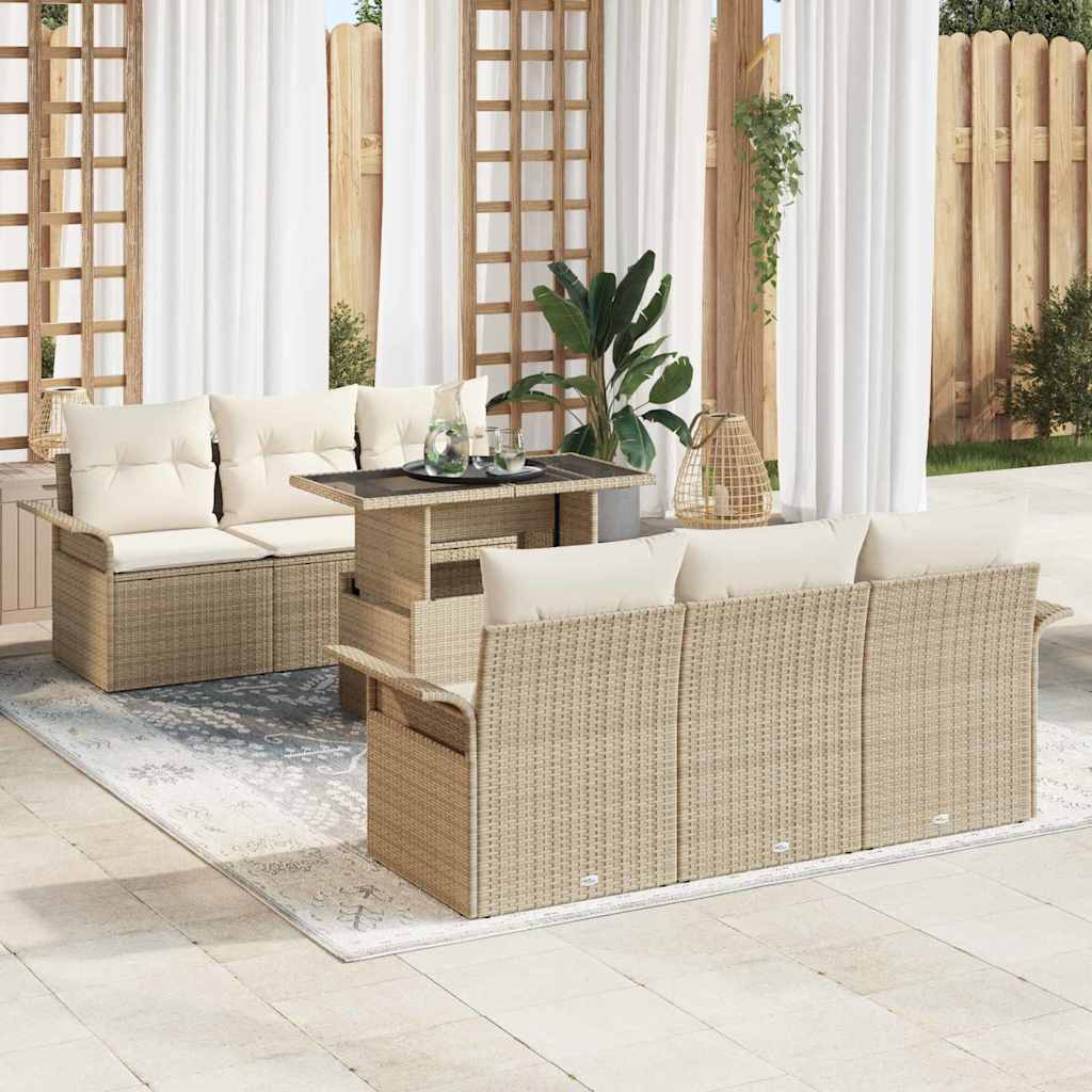 Gartensofa-set 7 stk. Beige Poly-Rattan