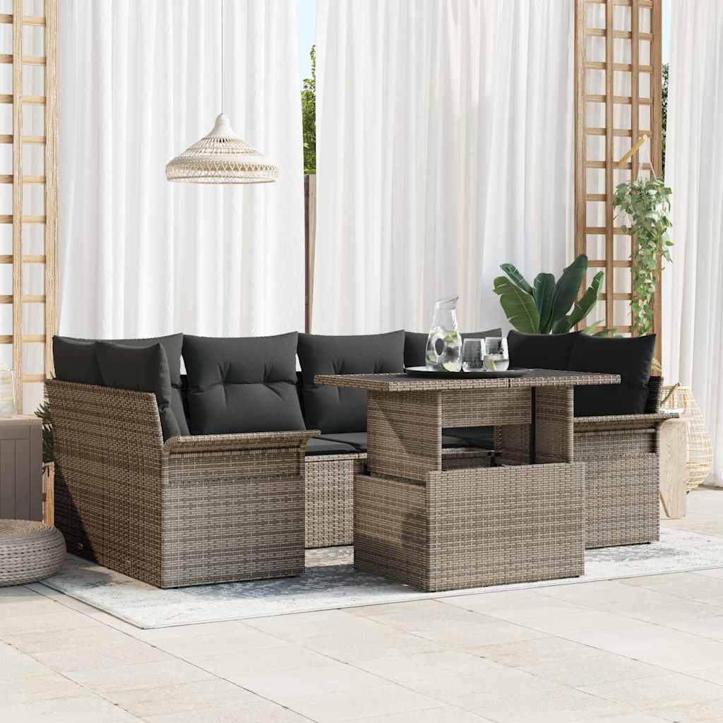 Gartensofa-set 7 stk. Grau Poly-Rattan