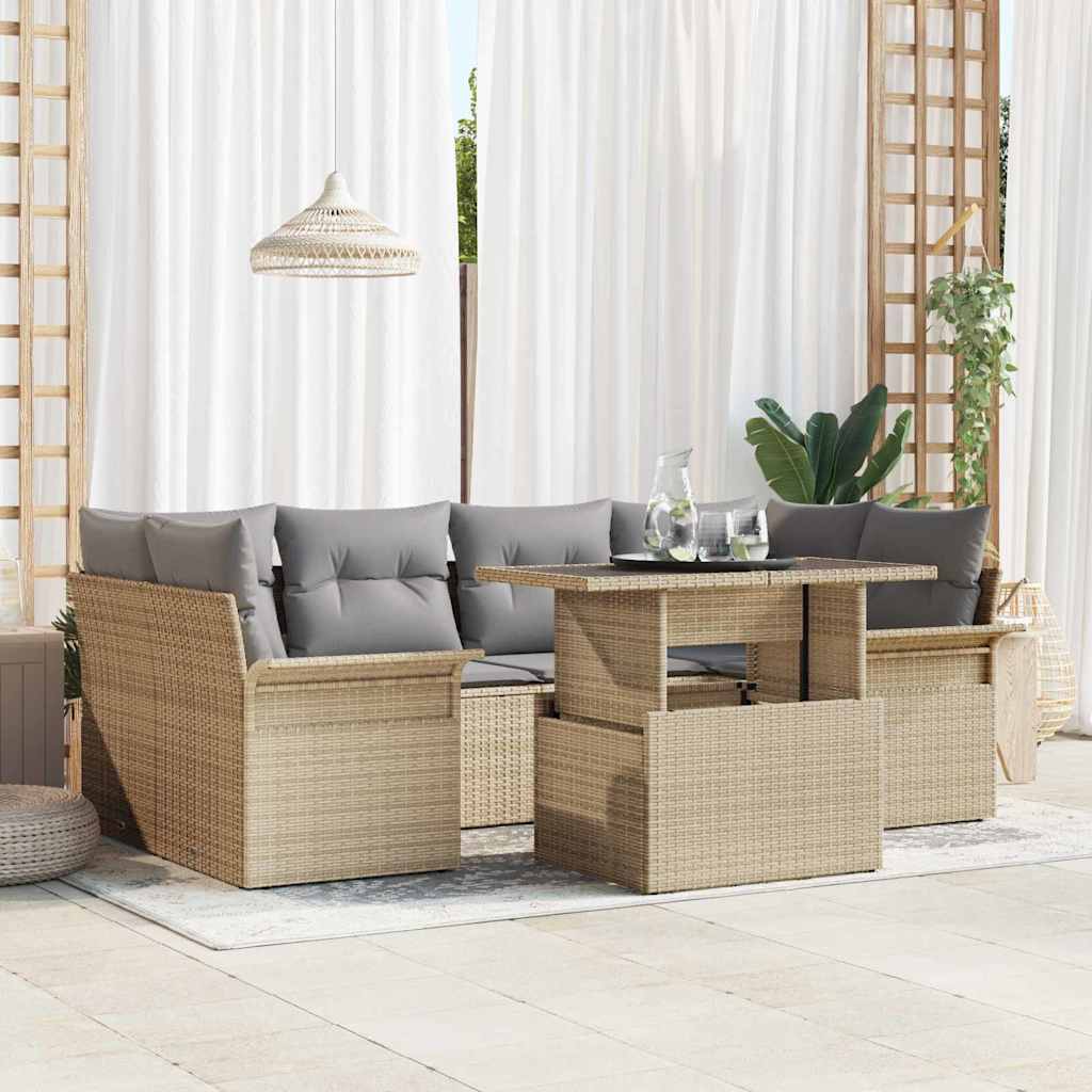 Gartensofa-set 7 stk. Beige Poly-Rattan