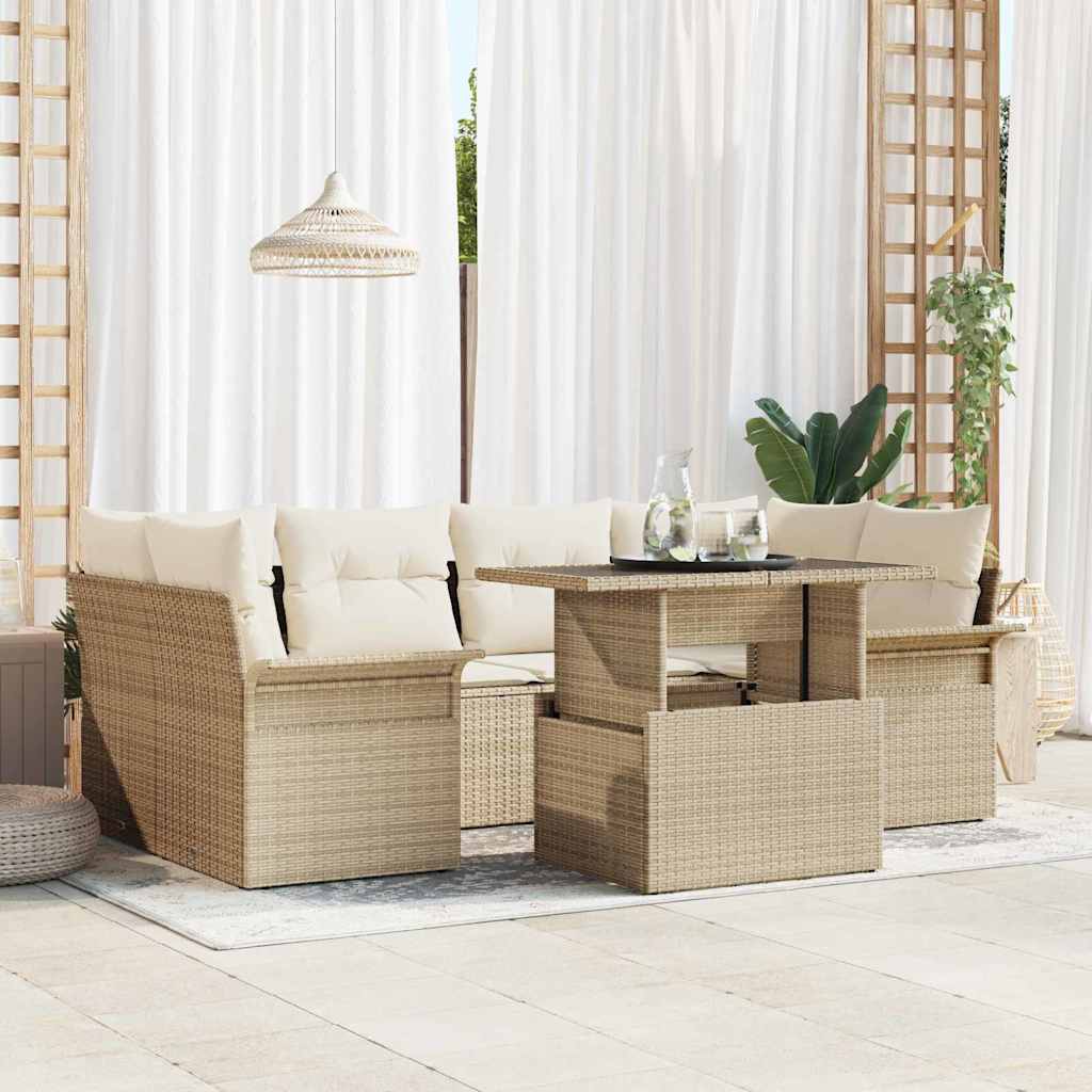 Gartensofa-set 7 stk. Beige Poly-Rattan