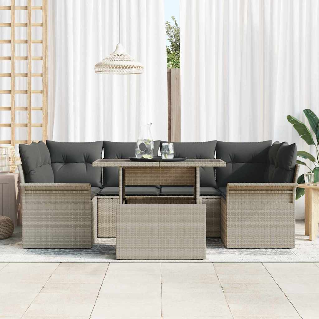 Gartensofa-set 7 stk. Hellgrau Poly-Rattan