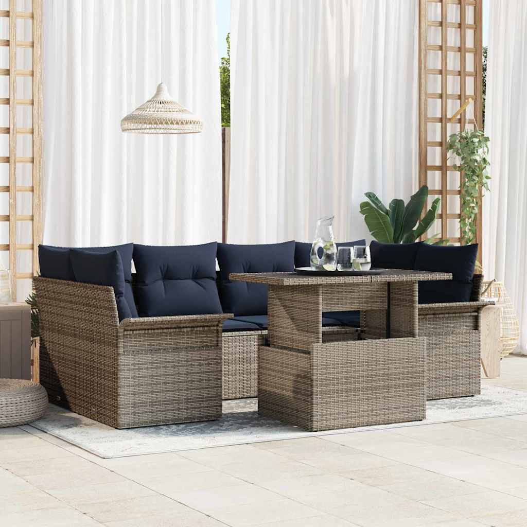 Gartensofa-set 7 stk. Grau Poly-Rattan