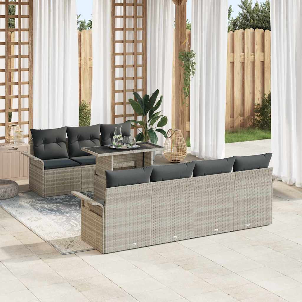 Gartensofa-set 8 stk. Hellgrau Poly-Rattan